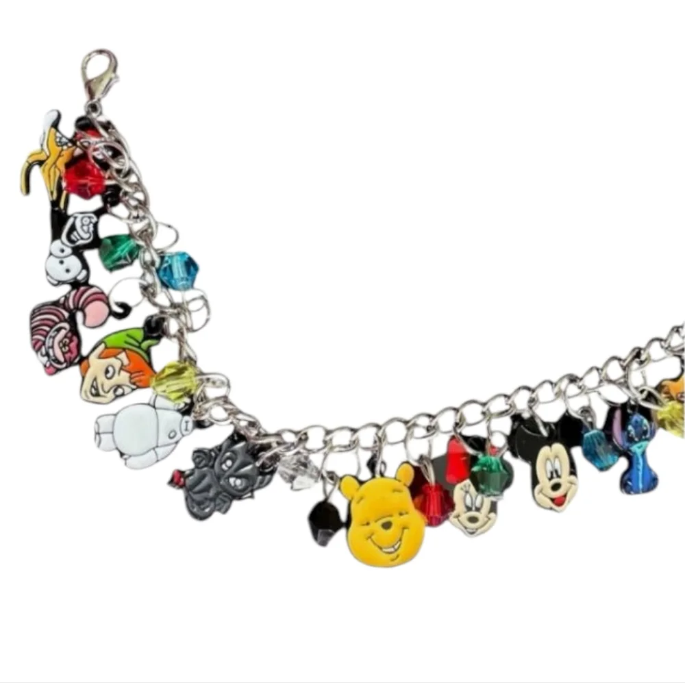 Sterling Silver Official Disney Characters Charm Bracelet with Beads & Pendants‎